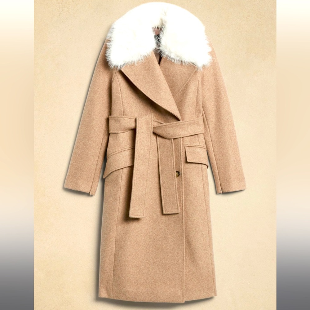 REMOVABLE FAUX-FUR- Removable Faux-Fur Collar Coat XL | Light Oatmeal Heather
